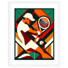 Vintage tennis poster featuring a classic player in action with muted colors - in a white frame