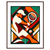 Vintage tennis poster featuring a classic player in action with muted colors - in a walnut frame