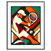 Vintage tennis poster featuring a classic player in action with muted colors - in a black frame
