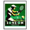 Art Deco illustration featuring tennis players at Wimbledon, with green and cream tones - in a black frame