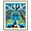 Dynamic tennis action set against a New York City skyline - in a black frame