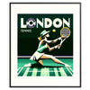 Illustrazione vintage di una donna che gioca a tennis a Wimbledon, con colori tenui - in una cornice nera