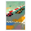 Dynamic Formula 1 car racing on a track with red and white accents - in a white frame