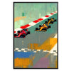 Dynamic Formula 1 car racing on a track with red and white accents - in a black frame