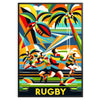 Dynamic rugby players in action, vintage style with earthy tones - in a black frame