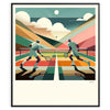 Art Deco style tennis player in action with bold colors - in a black frame