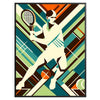 Retro tennisillustration med spelare i aktion och starka färger - i en svart ram