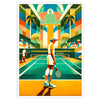 Art Deco style tennis player in action with muted colors - in a white frame