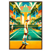 Art Deco style tennis player in action with muted colors - in a walnut frame