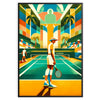 Art Deco style tennis player in action with muted colors - in a black frame