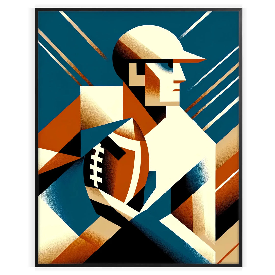 Poster showing a dynamic American football player in graphic action composition