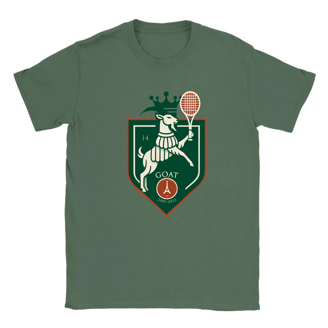 T-shirt featuring a graphic of Rafael Nadal in action at the Paris tennis tournament