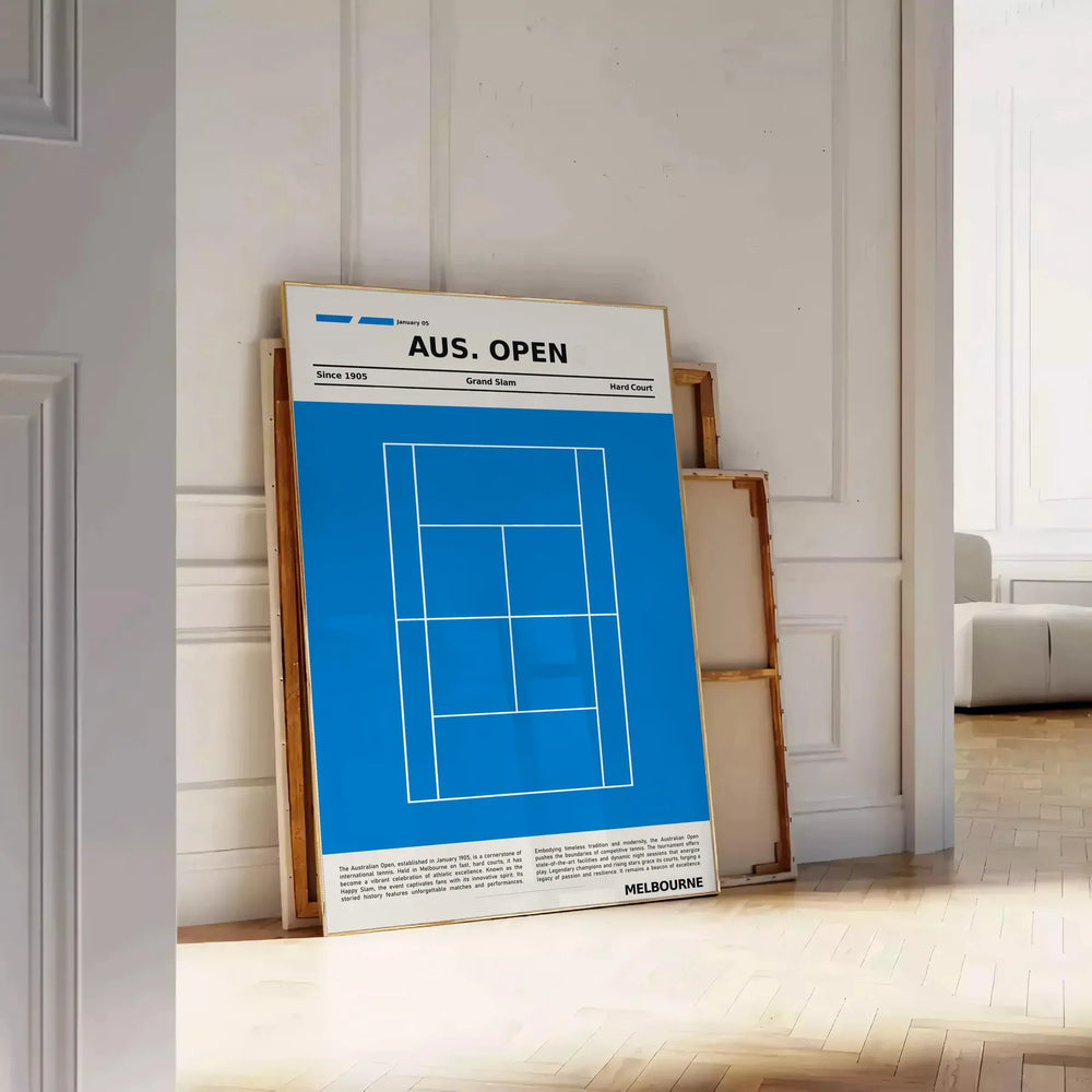 Illustration of a tennis court with players at the Australian Open Grand Slam