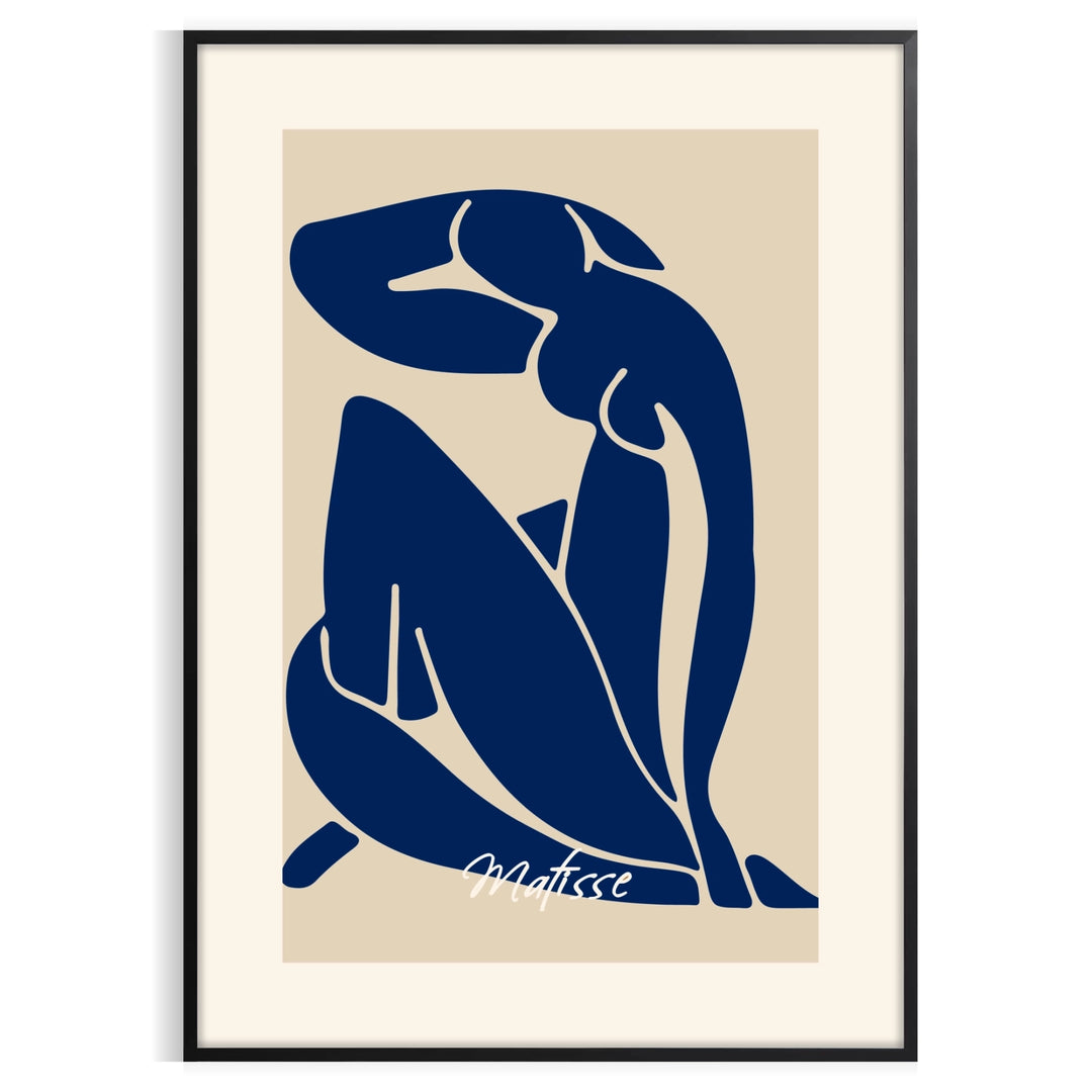 Matisse's Blue Nude II featuring abstract figure in blue and white tones