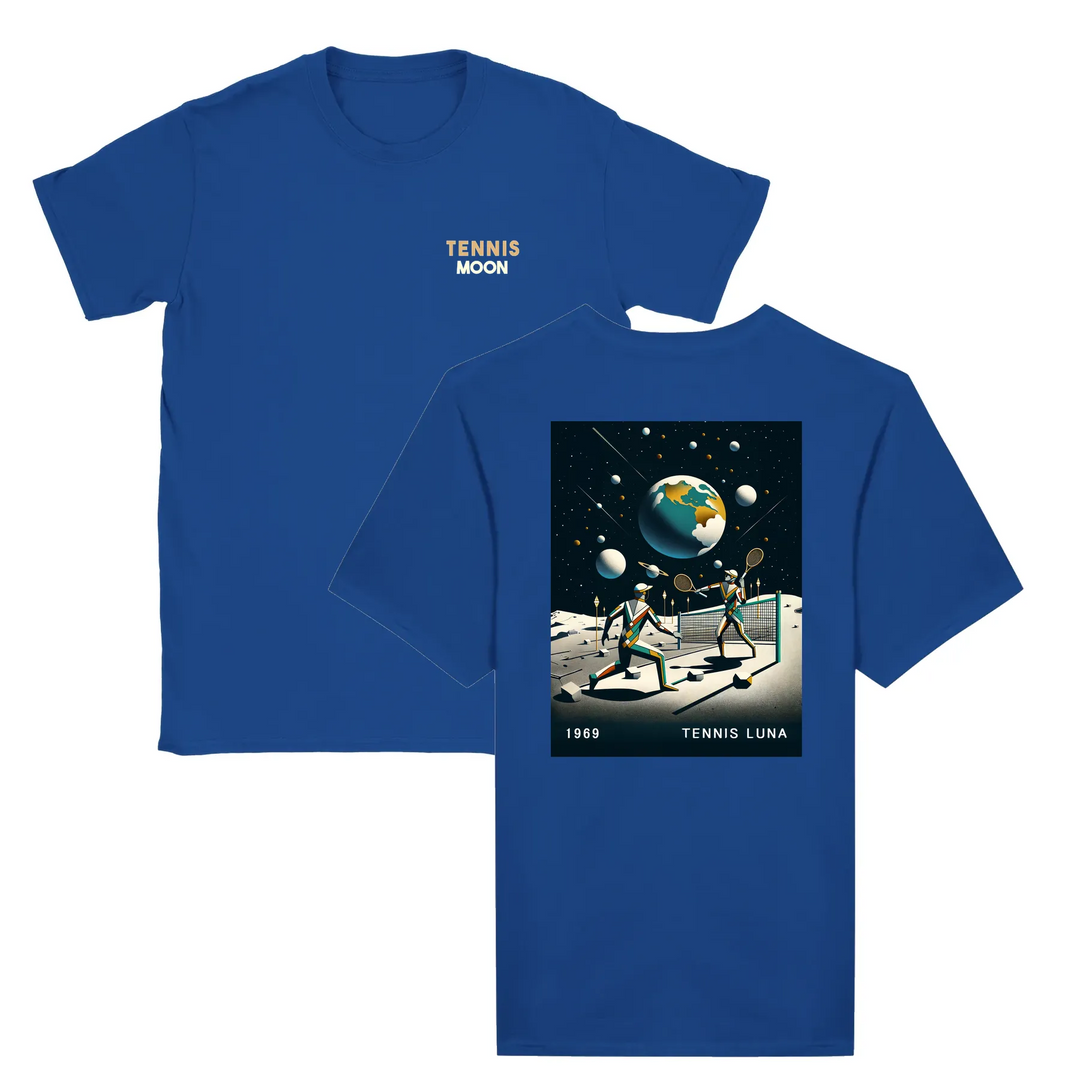 T-shirt featuring a graphic of a tennis ball and moon