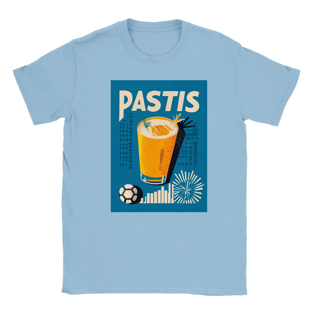 T-shirt featuring a graphic of a Pastis cocktail and Marseille skyline