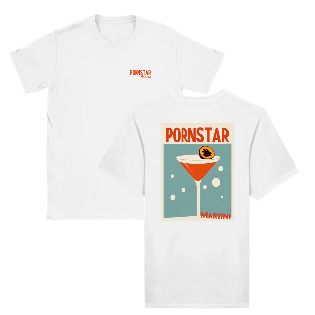 T-shirt featuring a graphic of a Pornstar Martini cocktail