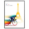 A colorful illustration of bicycles against a Paris skyline - in a black frame