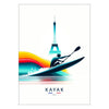 Colorful illustration of a kayak in front of the Eiffel Tower - in a white frame