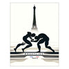 Dynamic wrestling scene with athletes in action during the 2024 Paris Olympics - in a white frame