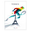 Tennis players in action at Roland Garros, with the Eiffel Tower in the background - in a white frame