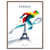 Tennis players in action at Roland Garros, with the Eiffel Tower in the background - in a walnut frame