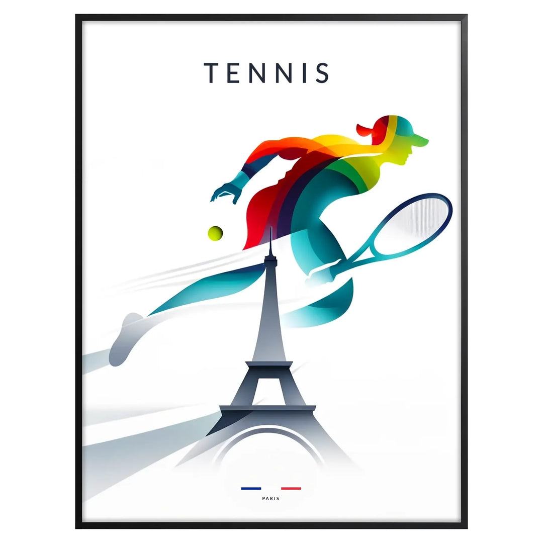 Tennis players in action at Roland Garros, with the Eiffel Tower in the background
