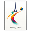 Dynamic volleyball player in action against a Paris skyline backdrop - in a black frame