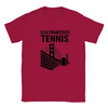 T-shirt featuring a graphic of San Francisco's iconic skyline with tennis elements