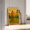 Vintage golf poster depicting Los Angeles landscape in brown and green