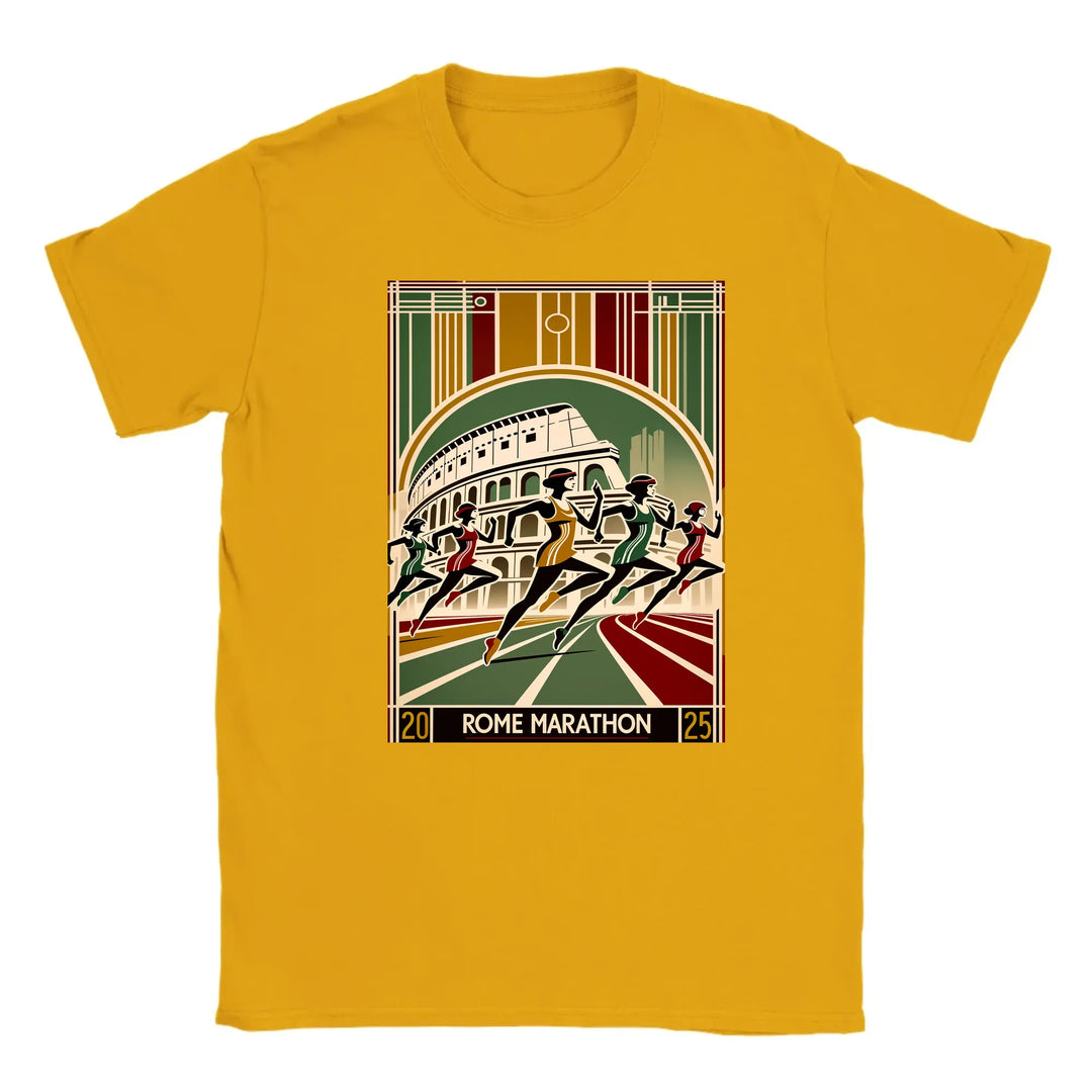 T-shirt featuring a graphic design inspired by the Rome Marathon