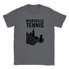 T-shirt featuring a graphic of tennis players in action with Marseille text