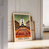Stylized tennis player in red and black with the Eiffel Tower in the background