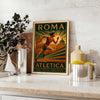Athletic woman in vintage style with Rome skyline, yellow and brown tones