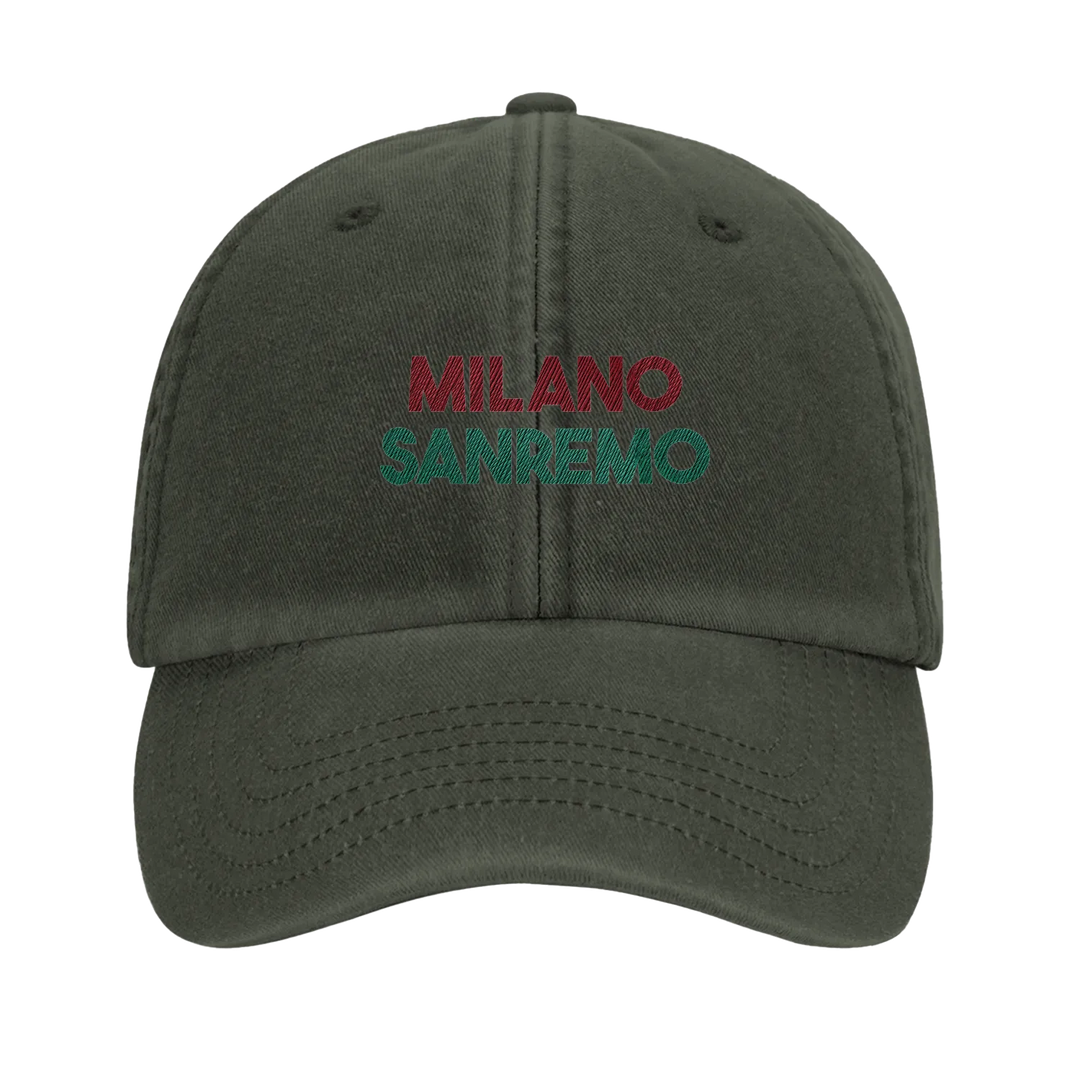 Broderad keps med Milano Sanremo-logotyp i vintage-stil