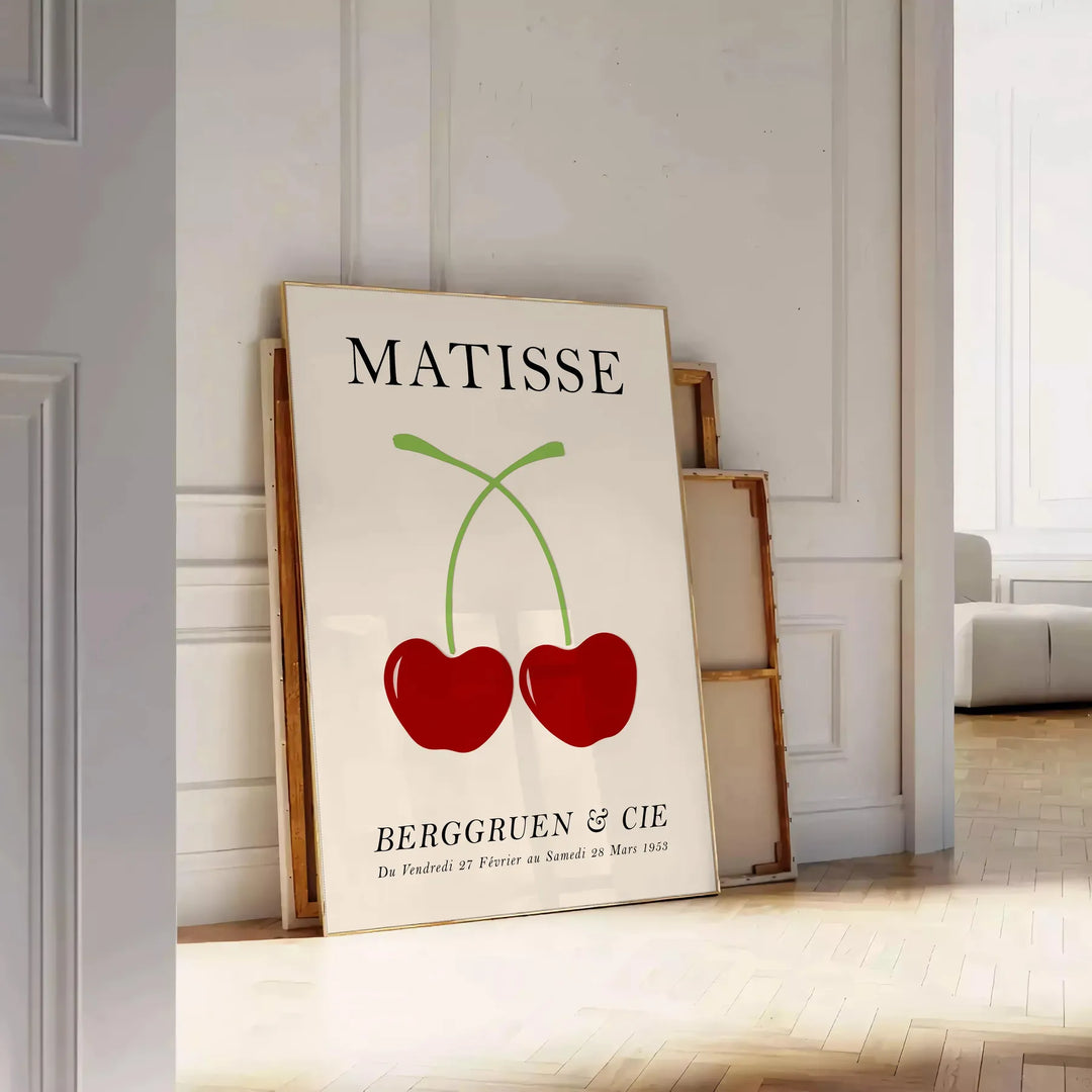 Orange and red Matisse papier découpés cherries poster, modern art print