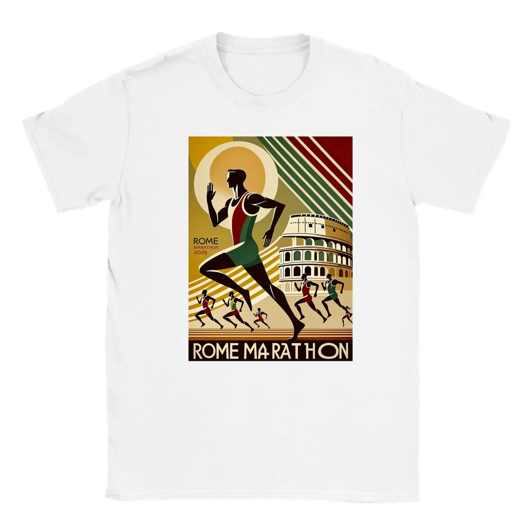 T-shirt featuring a graphic design inspired by the Rome Marathon