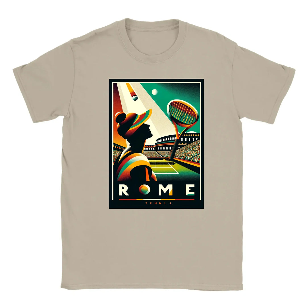 T-shirt featuring a graphic of a tennis player in action