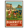 Biarritz rugby poster in vintage Art Deco style, dynamic player illustration
