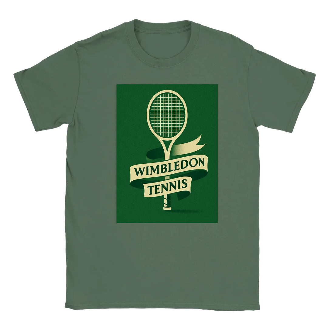T-shirt featuring a graphic of a tennis racket and Wimbledon logo