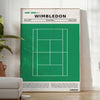 Retro-style graphic of a tennis court in green and white for Wimbledon
