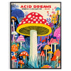 Colorful polka-dotted mushrooms in red and blue by Yayoi Kusama