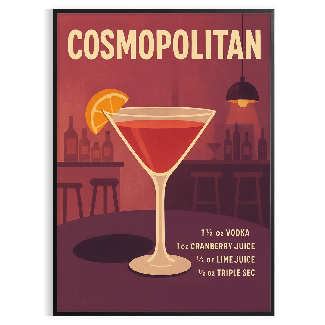 Stylized Cosmopolitan cocktail glass with orange and brown hues