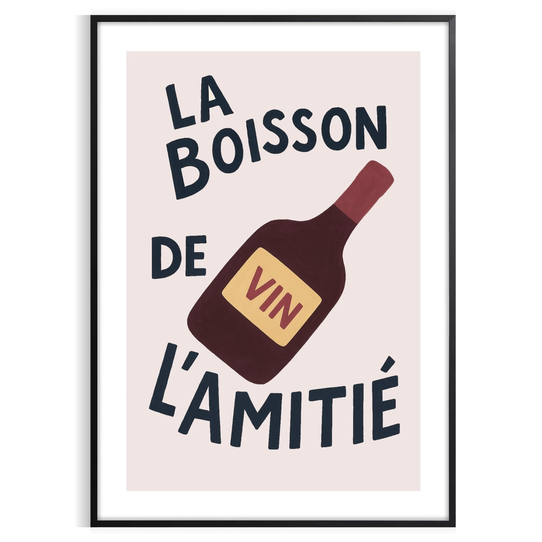 Black and white minimalist kitchen poster with elegant wine typographic design