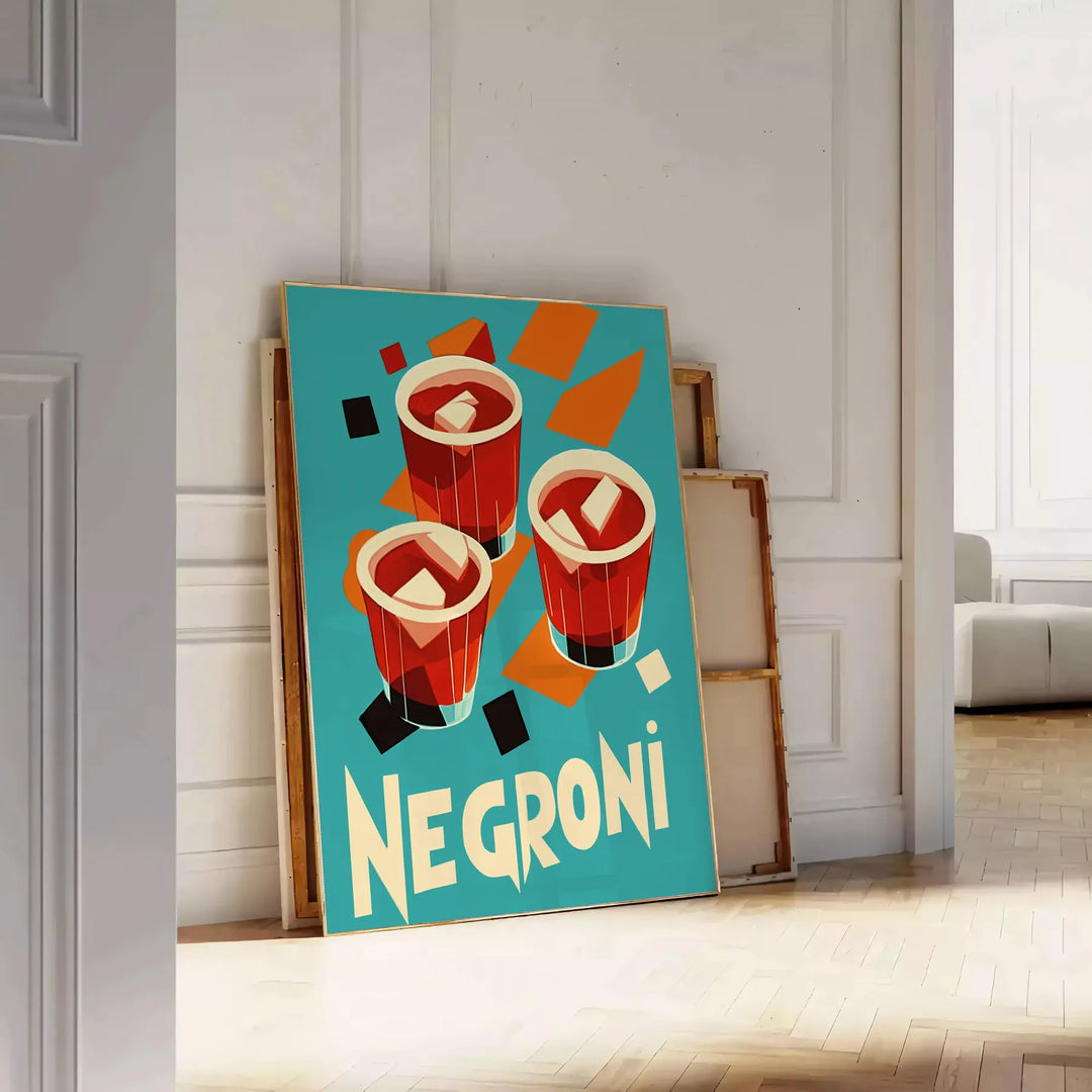 Negroni poster featuring orange and brown minimalist vintage illustration