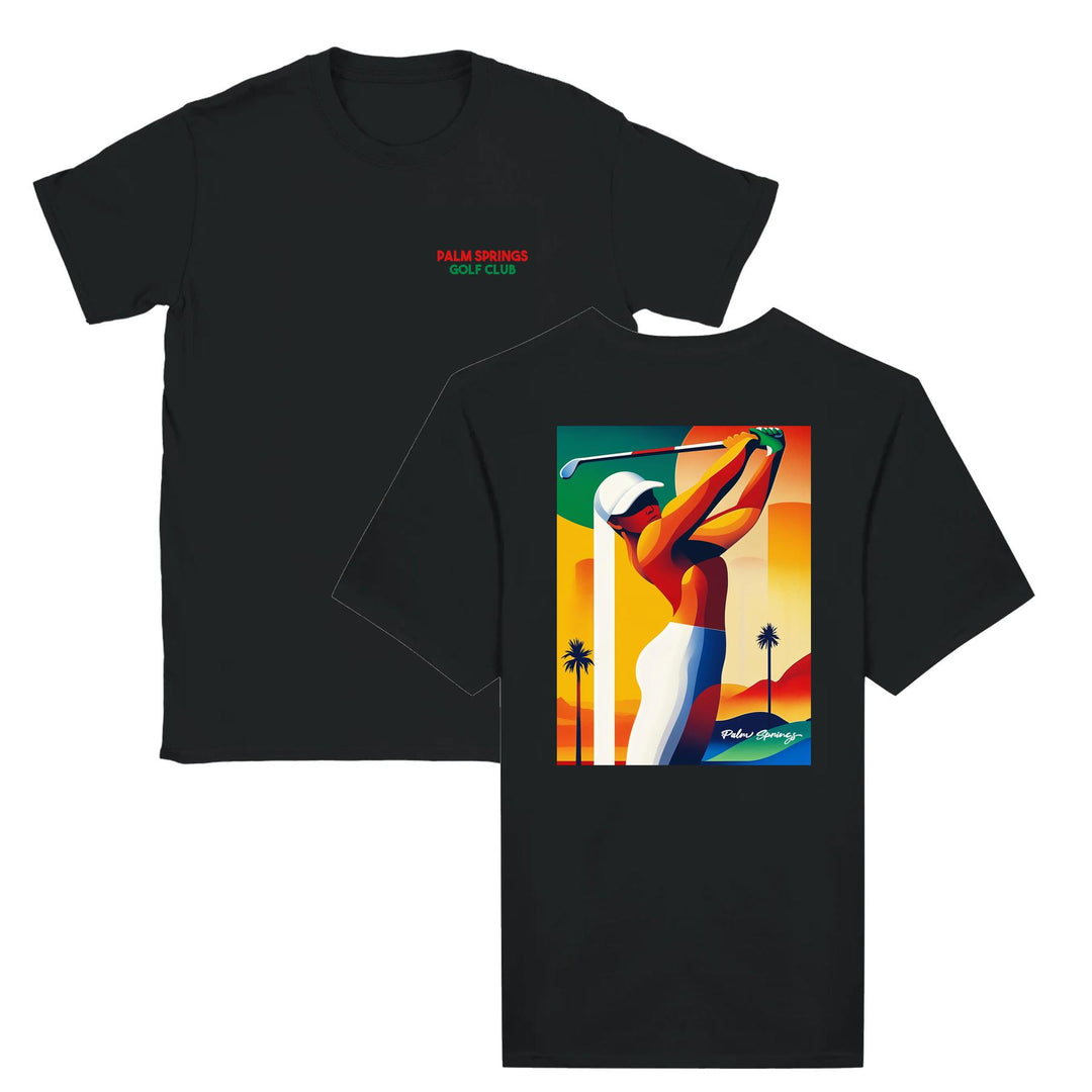 T-shirt featuring a graphic of a golf scene in Palm Springs