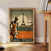 Black and brown Paris tennis art poster with elegant minimalist illustration