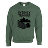 Unisex sweater featuring a graphic print of tennis elements and Sydney landmarks