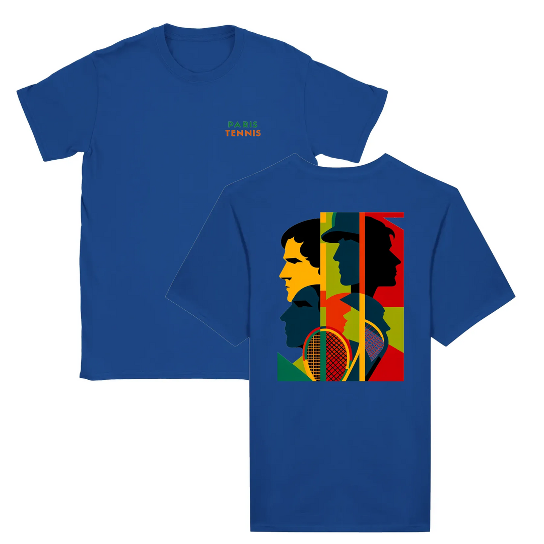 T-shirt featuring a graphic of a tennis tournament scene