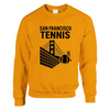 Unisex sweater featuring a graphic of tennis elements with San Francisco skyline